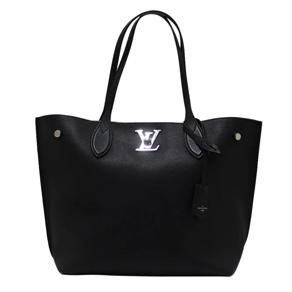 Authentic Louis Vuitton Black Grained Calf Leather Lockme Go Shopper Tote Bag