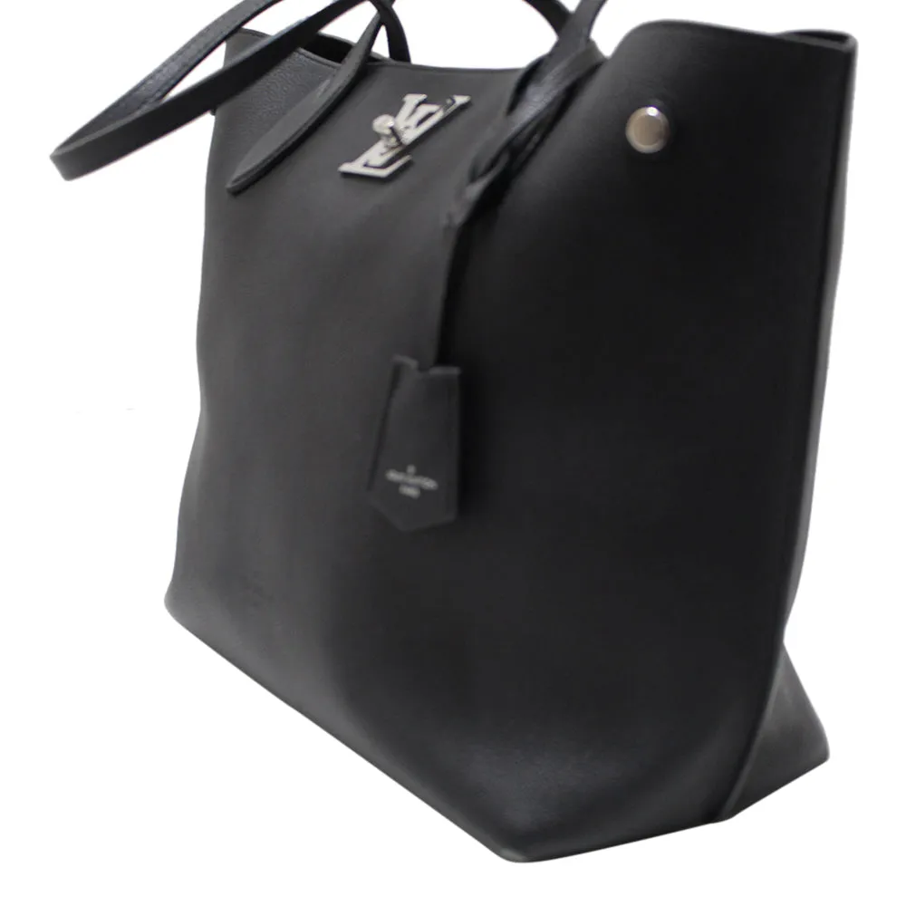 Authentic Louis Vuitton Black Grained Calf Leather Lockme Go Shopper Tote Bag