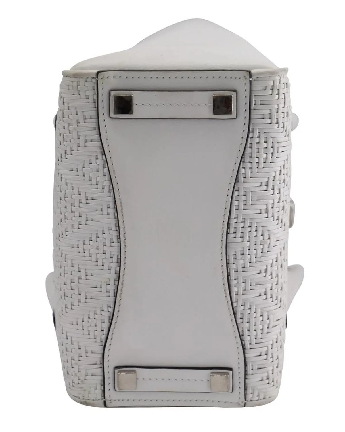 Bancroft Medium Woven Satchel in White Calf Leather