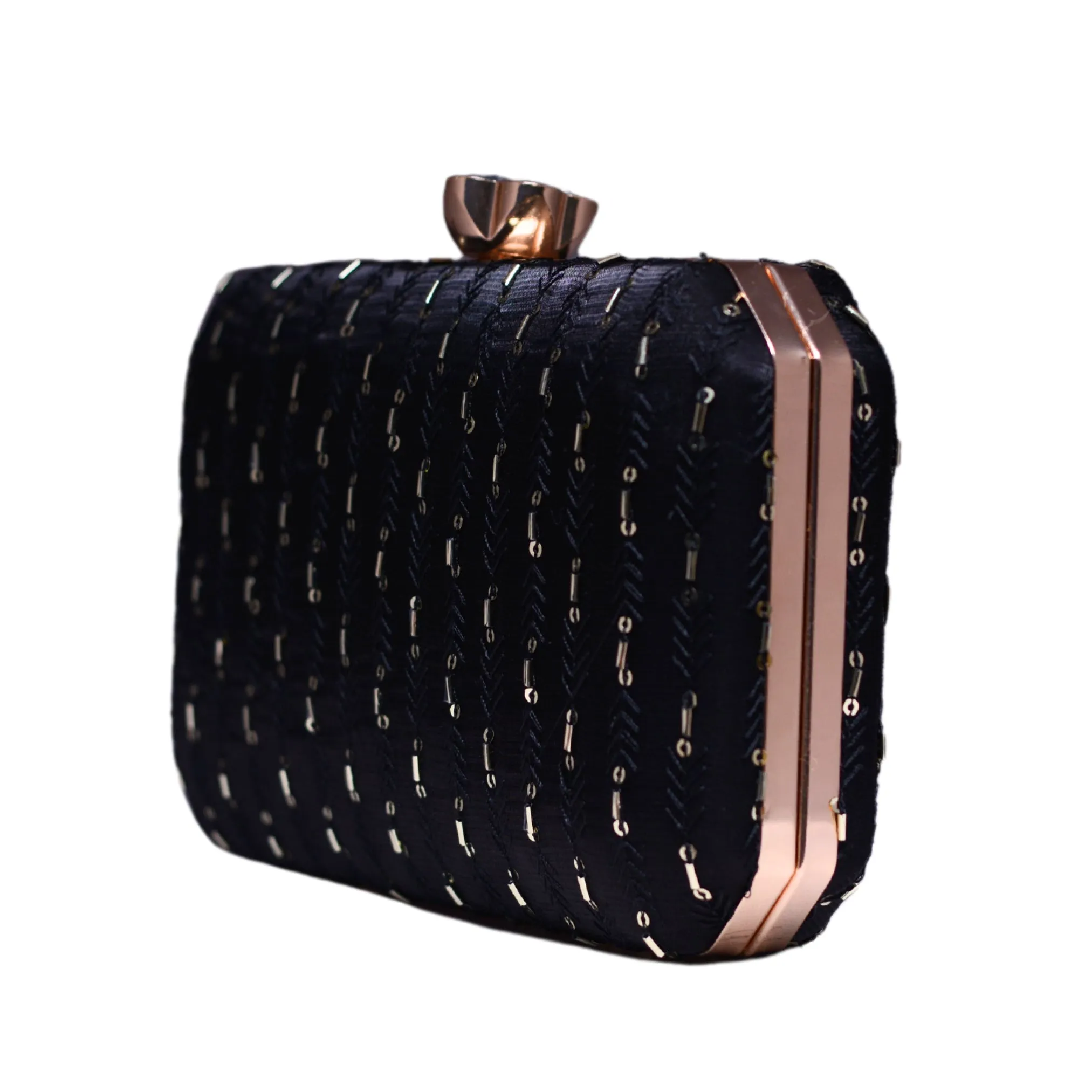 Black Sequins Embroidery Fabric Clutch