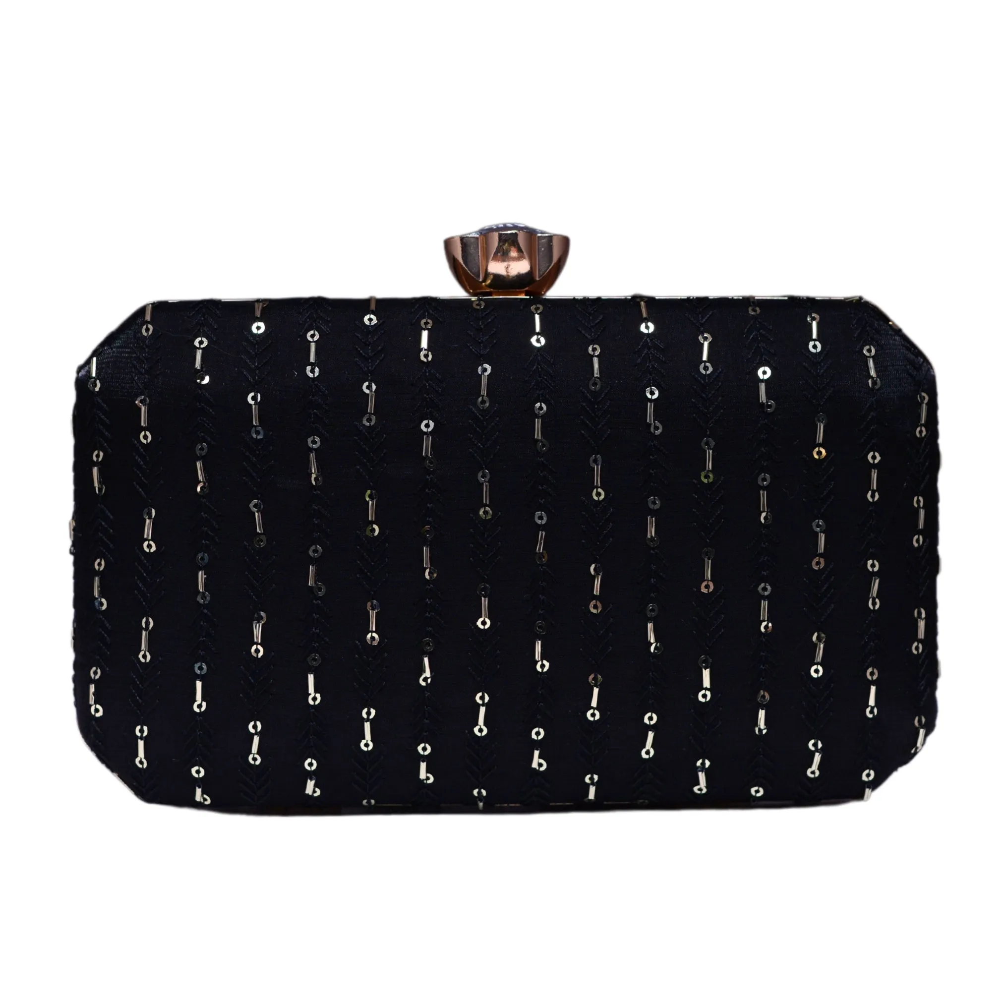 Black Sequins Embroidery Fabric Clutch