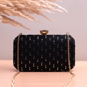 Black Sequins Embroidery Fabric Clutch