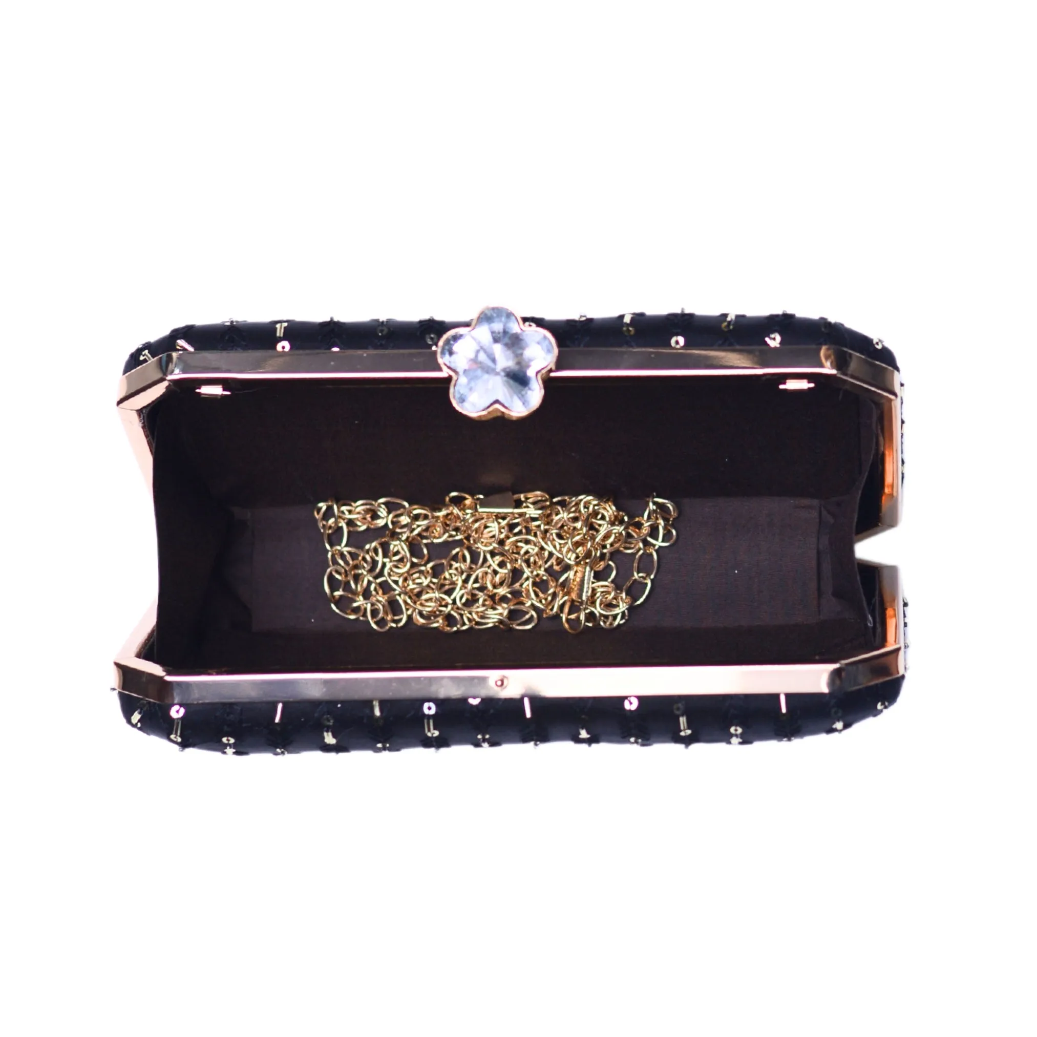 Black Sequins Embroidery Fabric Clutch