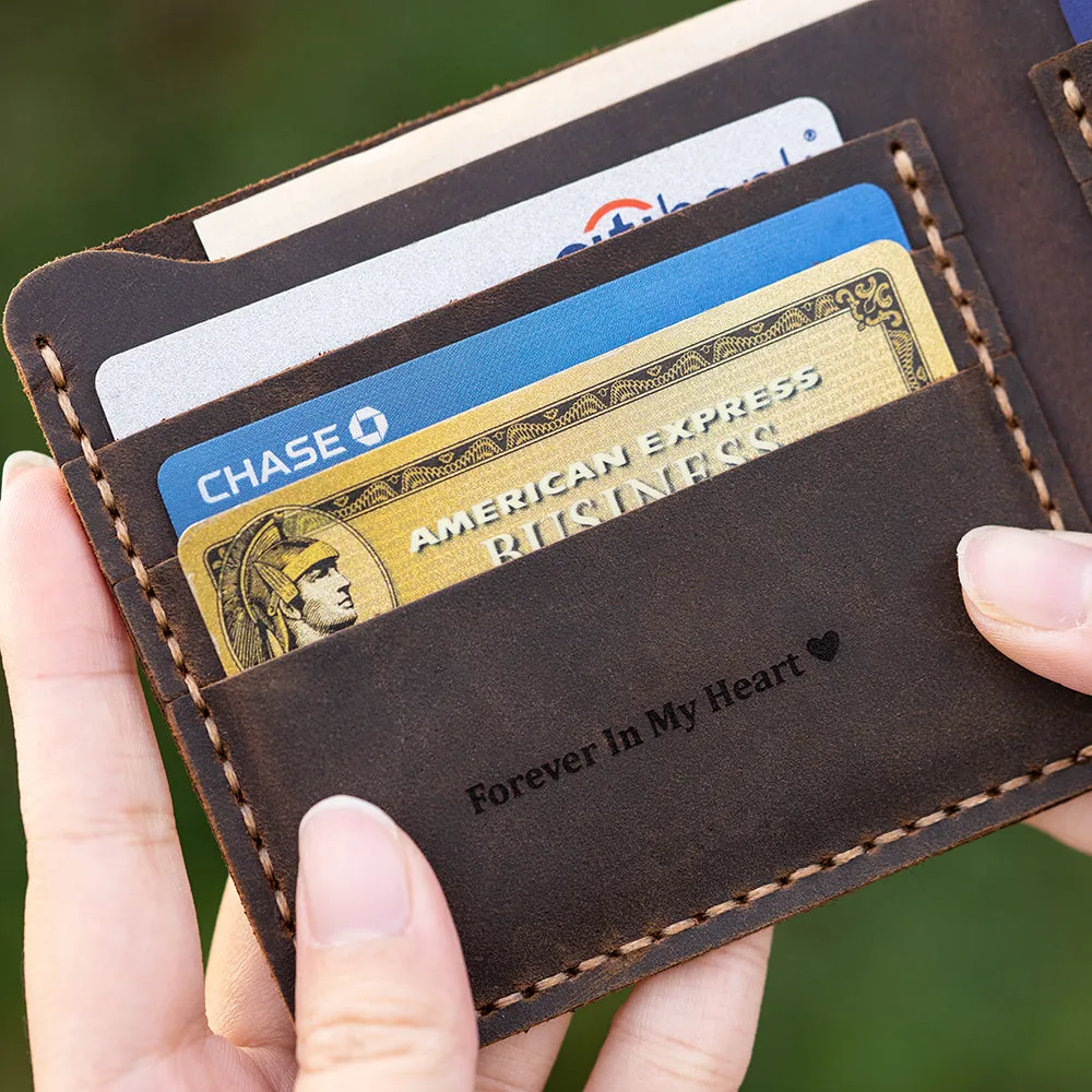 Black Trifold Leather Compact Key Wallet