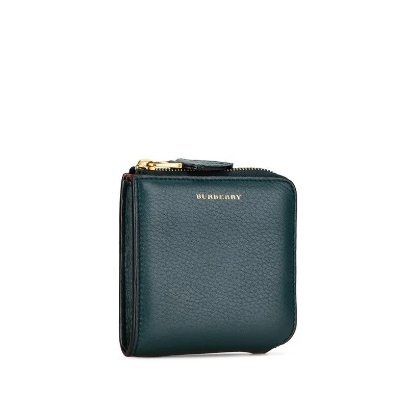 Burberry Leather Compact Round Zipper Wallet