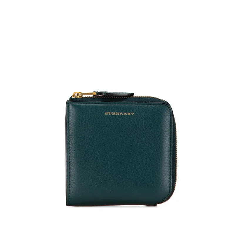 Burberry Leather Compact Round Zipper Wallet