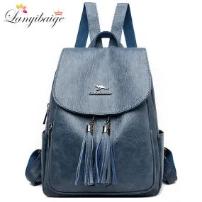 Christmas Gift NEW Double Tassels Women Leather Backpacks High Quality Female Backpack Casual Daily Bag Ladies Bagpack Travel School Back Pack