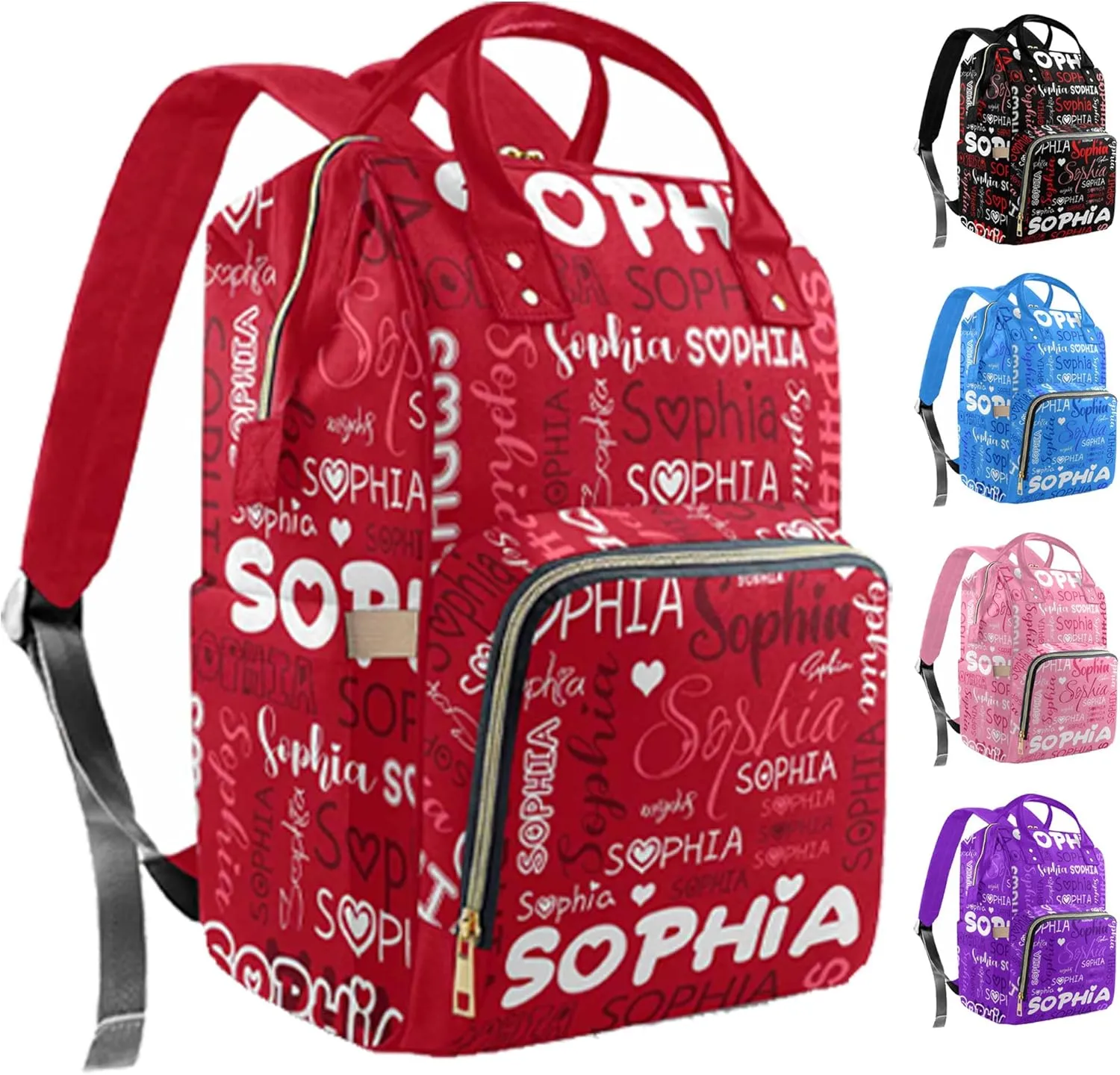 Customized Name Diaper Bag New Mom & Dad, Large Nappy Nursing Organizer Mommy Bags for Holiday Travel Car Shop, Unisex Changing Backpack with Multiple Storage Compartments, Red