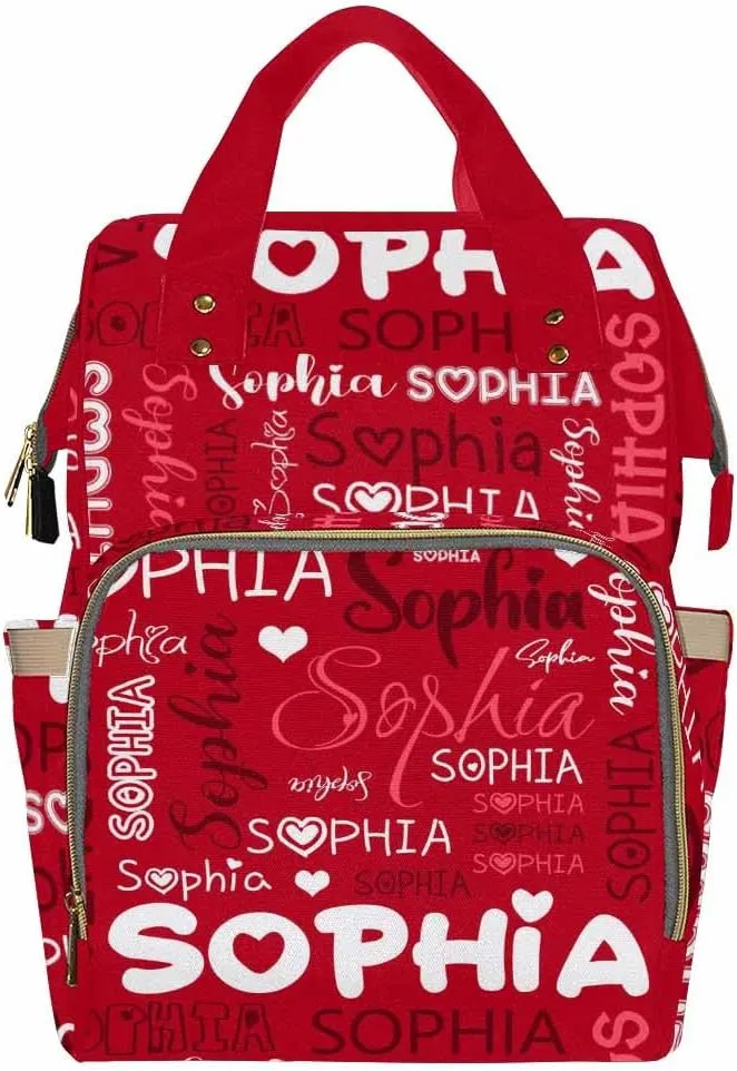 Customized Name Diaper Bag New Mom & Dad, Large Nappy Nursing Organizer Mommy Bags for Holiday Travel Car Shop, Unisex Changing Backpack with Multiple Storage Compartments, Red