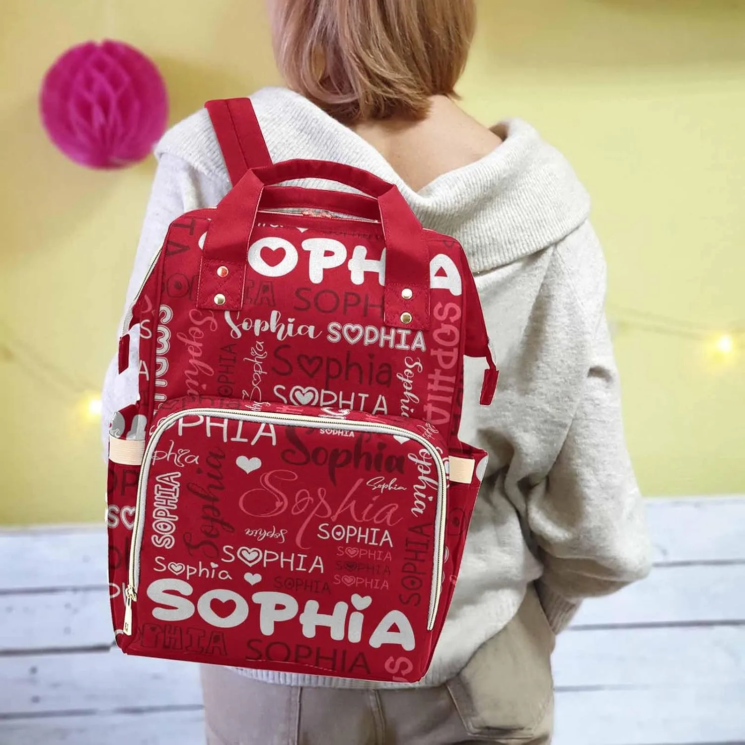 Customized Name Diaper Bag New Mom & Dad, Large Nappy Nursing Organizer Mommy Bags for Holiday Travel Car Shop, Unisex Changing Backpack with Multiple Storage Compartments, Red