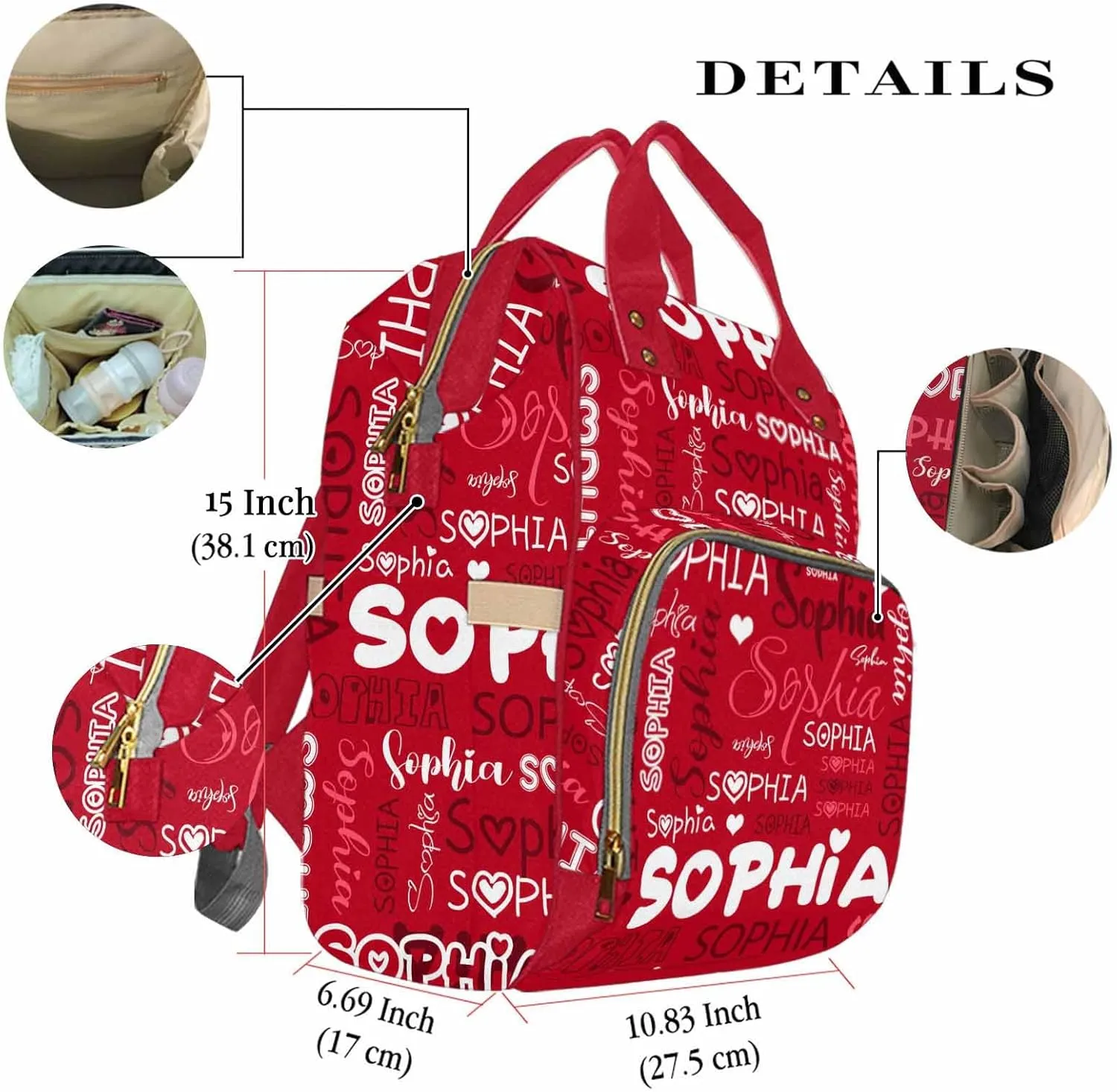 Customized Name Diaper Bag New Mom & Dad, Large Nappy Nursing Organizer Mommy Bags for Holiday Travel Car Shop, Unisex Changing Backpack with Multiple Storage Compartments, Red