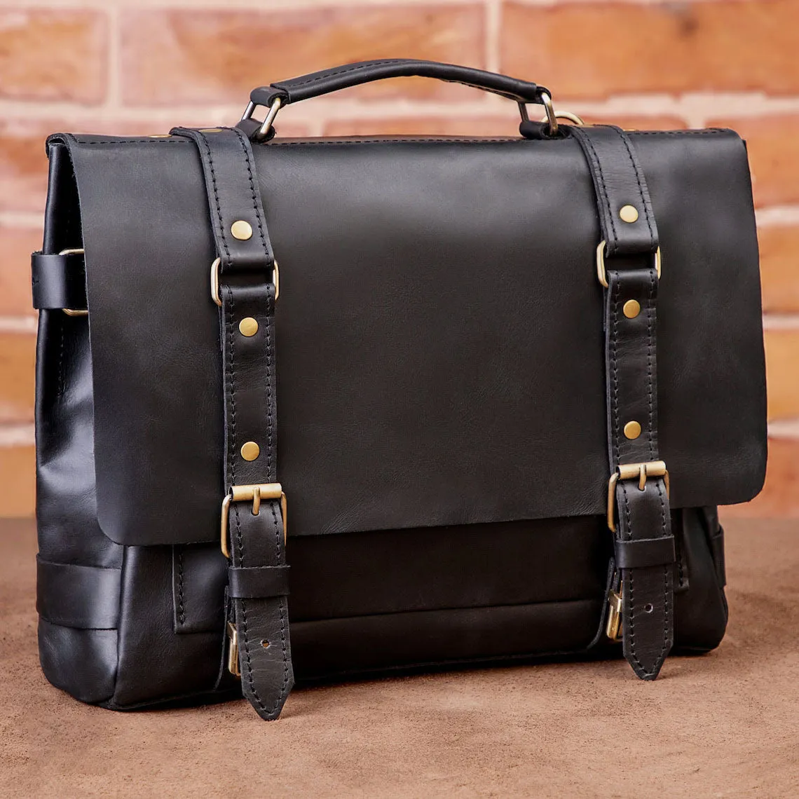 Dazzlo Genuine Leather Laptop Briefcase - Black / Brown / Tan - 16"