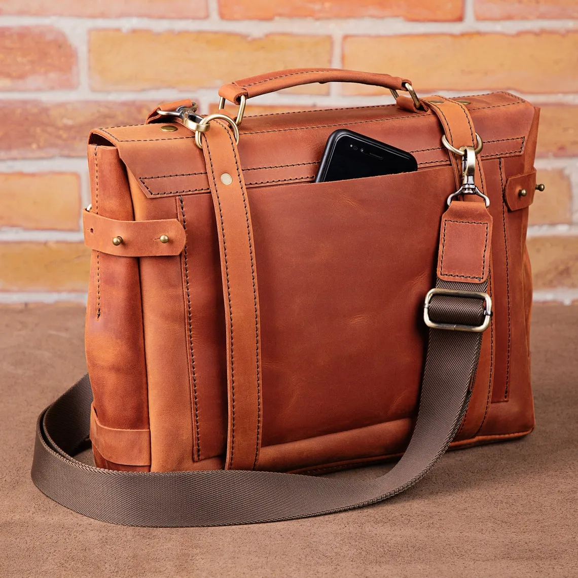 Dazzlo Genuine Leather Laptop Briefcase - Black / Brown / Tan - 16"