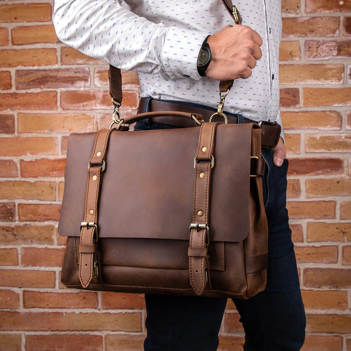 Dazzlo Genuine Leather Laptop Briefcase - Black / Brown / Tan - 16"