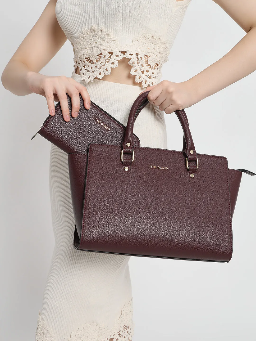 Elora Satchel Sling - Maroon   Wallet Combo