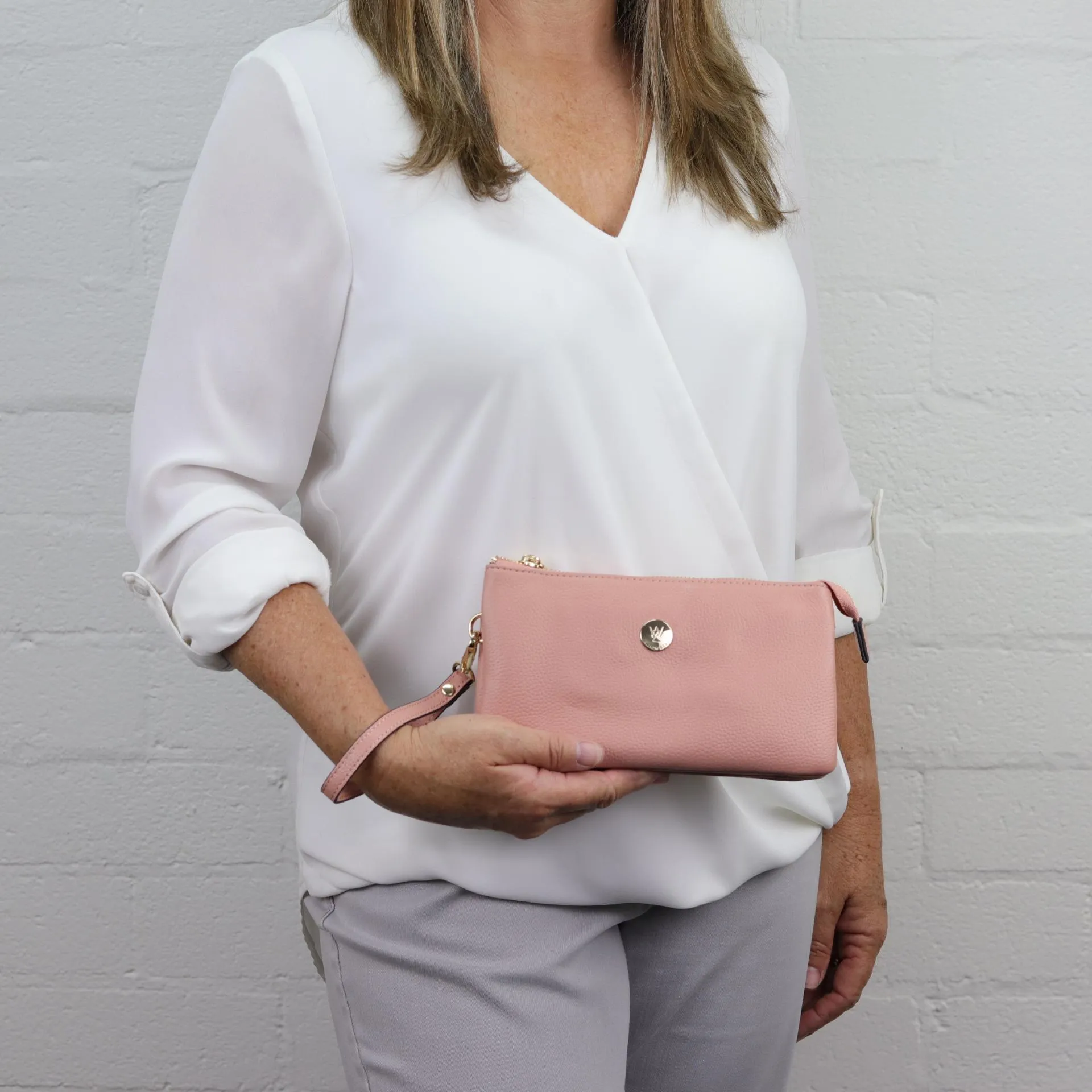Evie pebbled leather clutch crossbody