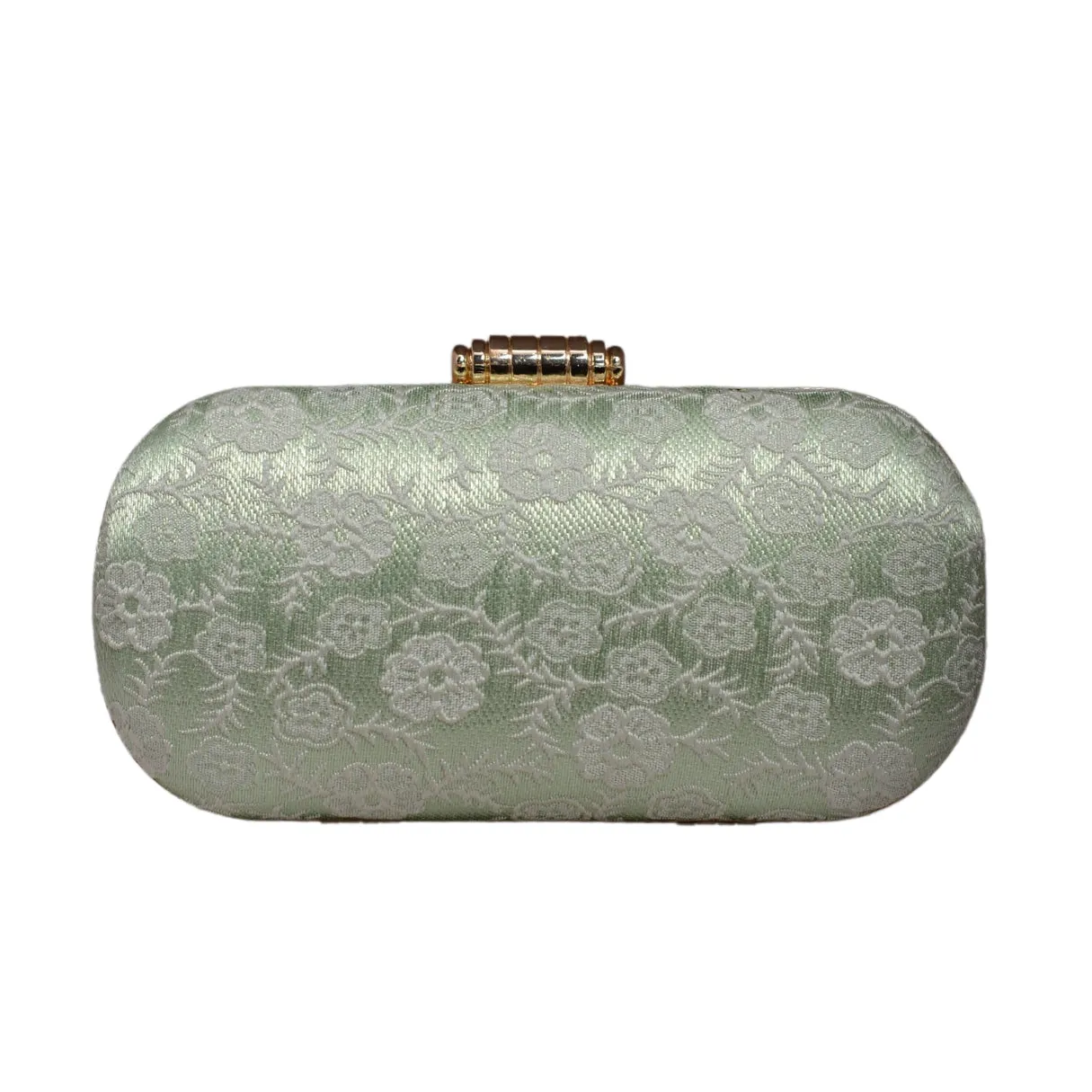 Green And White Floral Thread Embroidery Clutch