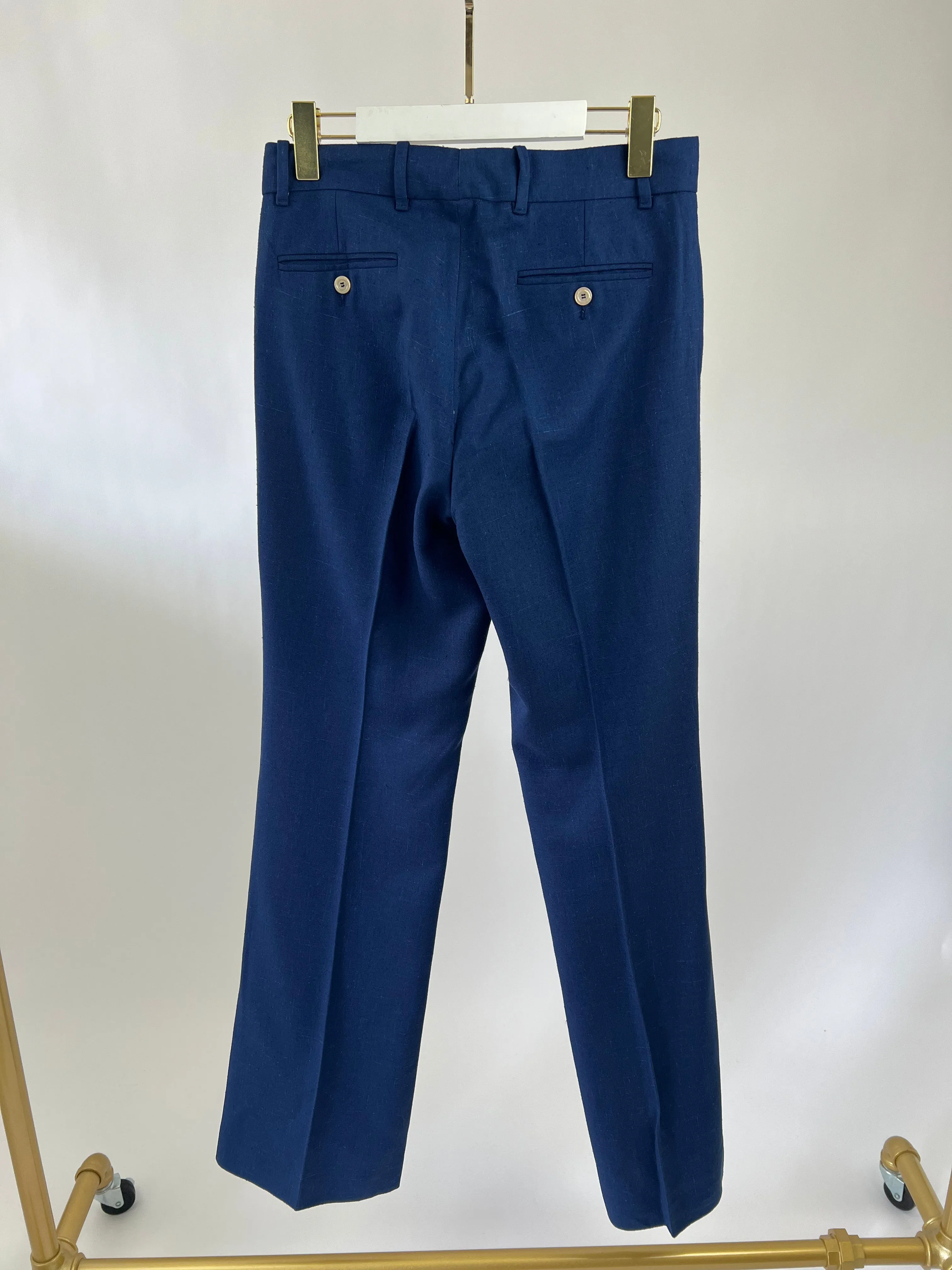 Gucci Navy Blue Linen Tailored Suit Trousers IT 40 (UK 8)