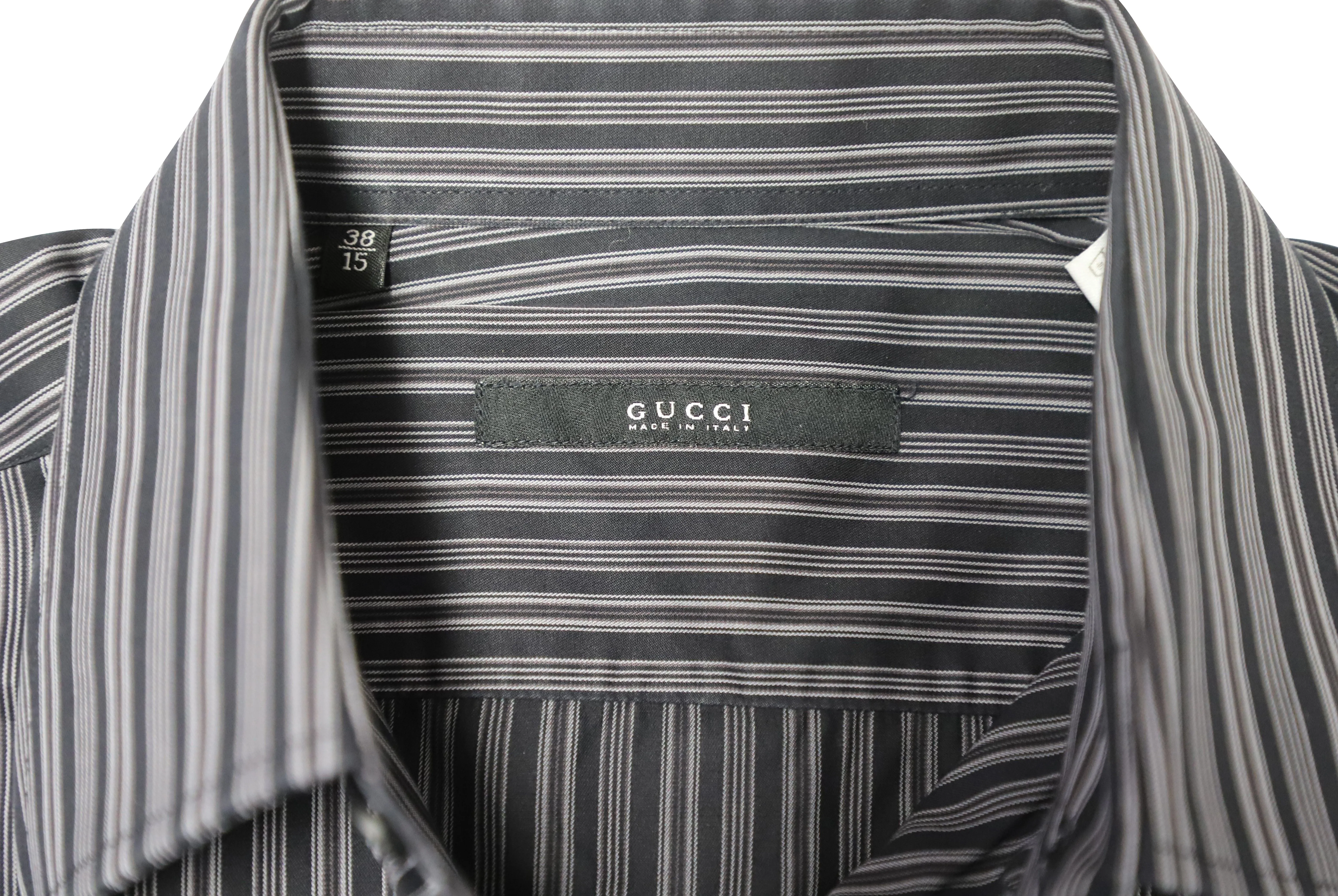 Gucci Striped Button Down Shirt in Black Cotton