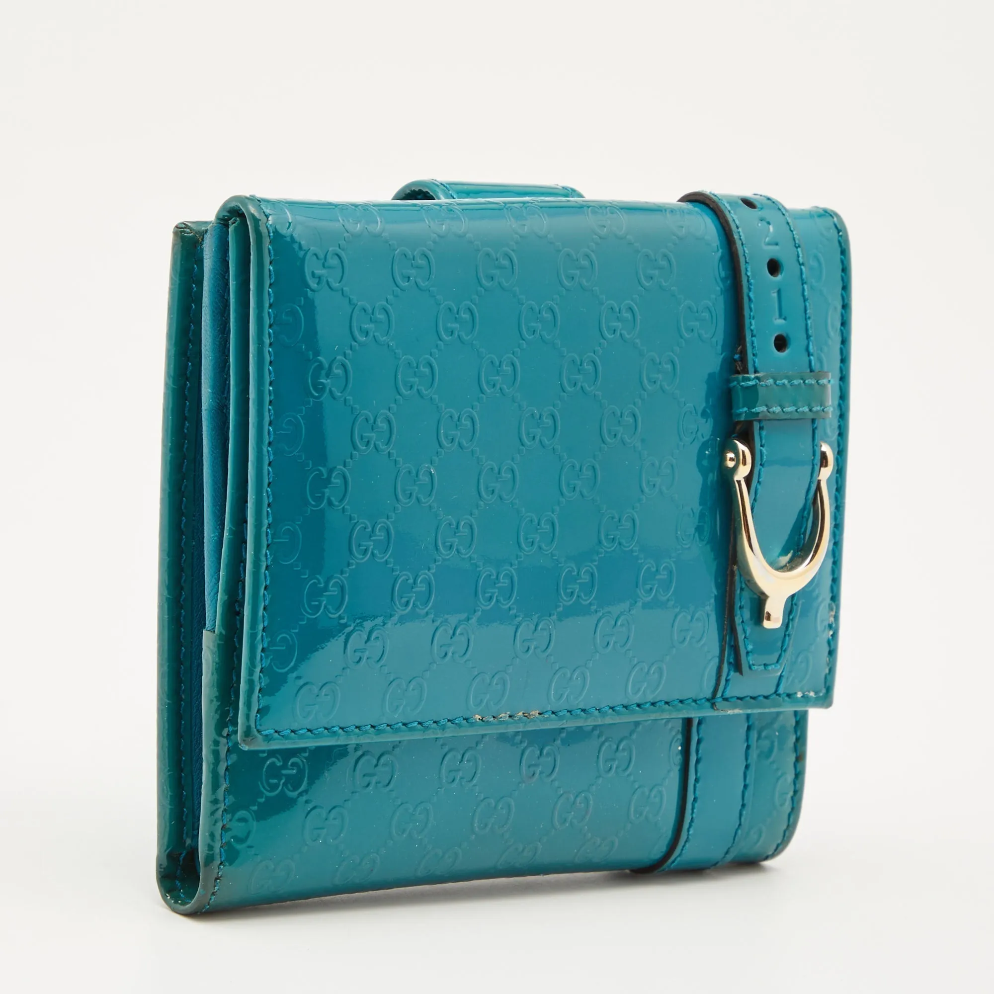 Gucci Turquoise Microguccisima Patent Leather Compact Wallet