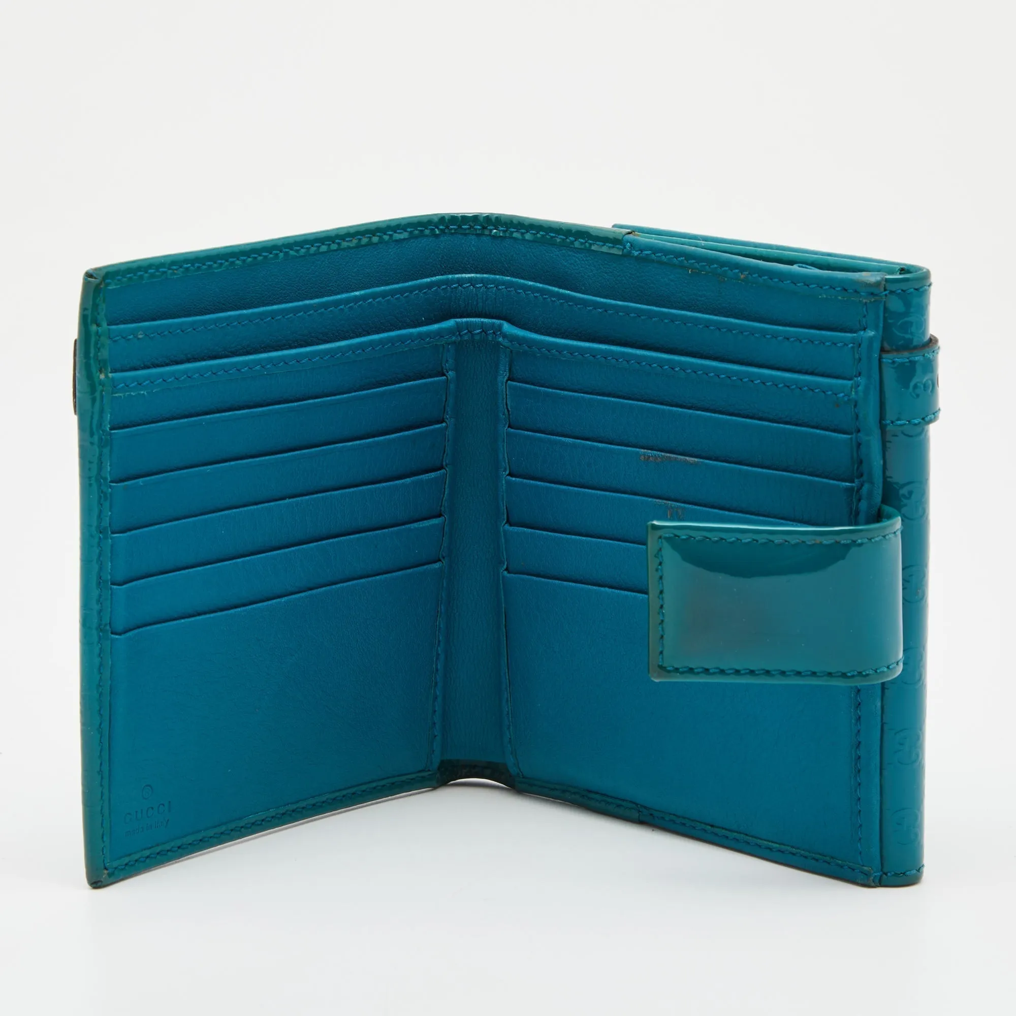 Gucci Turquoise Microguccisima Patent Leather Compact Wallet