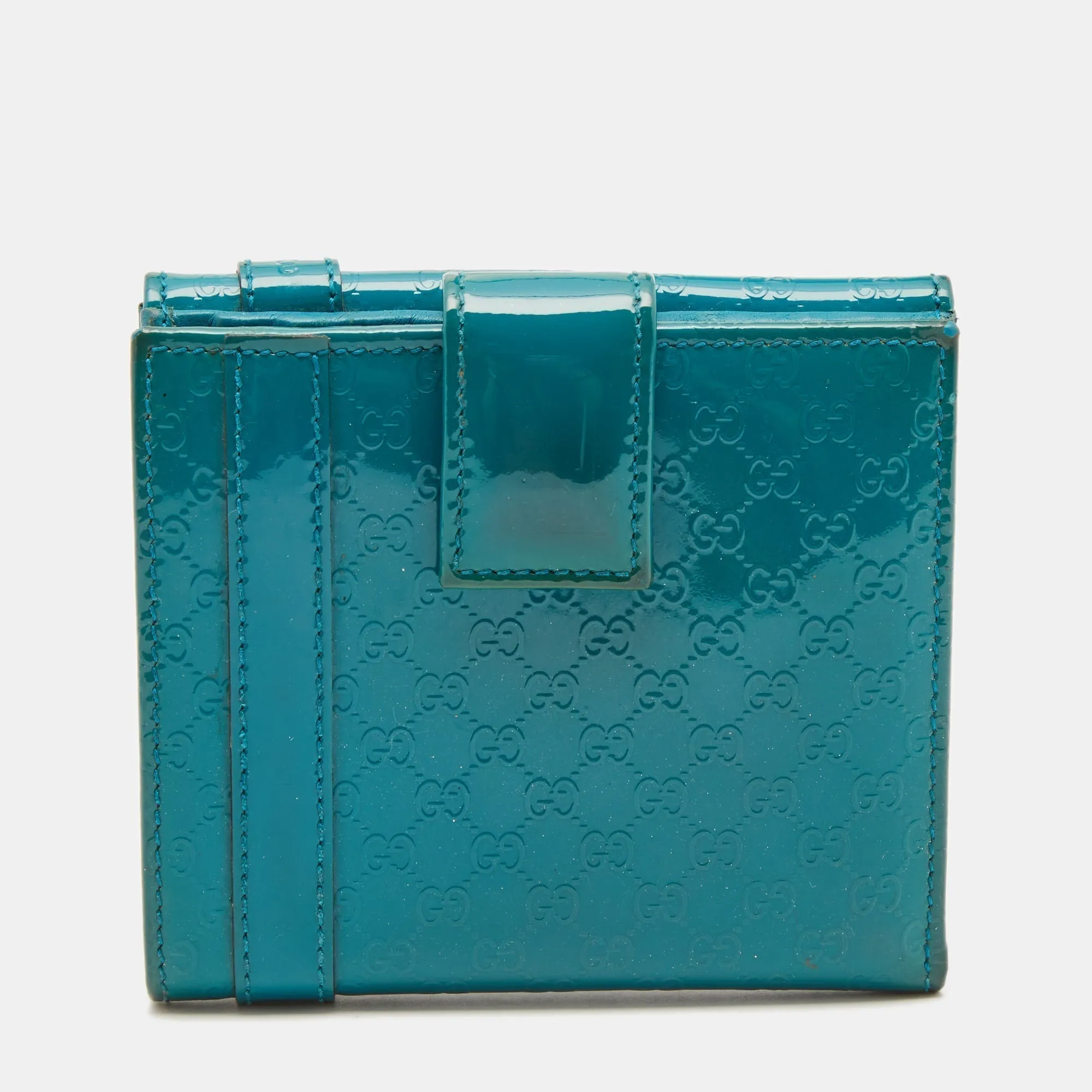Gucci Turquoise Microguccisima Patent Leather Compact Wallet