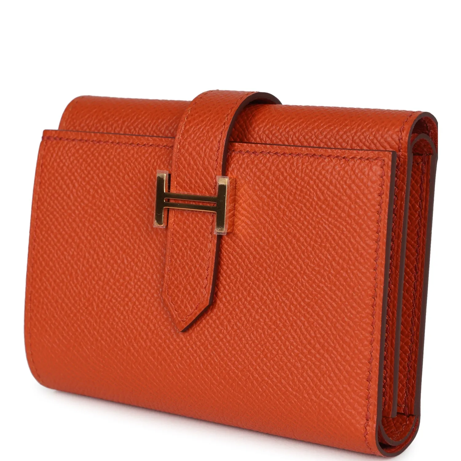 Hermes Bearn Combine Compact Wallet Terre Battue Epsom Gold Hardware