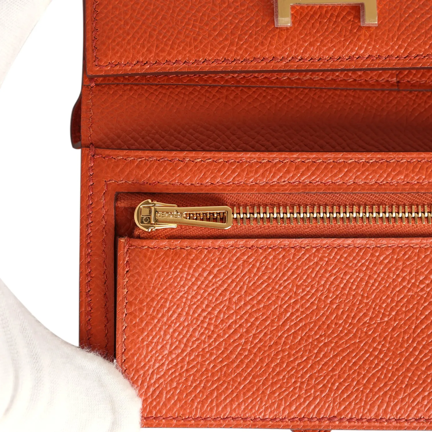 Hermes Bearn Combine Compact Wallet Terre Battue Epsom Gold Hardware