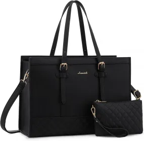 LOVEVOOK Fashion Laptop Tote Bag for Women, 15.6 inch, Black