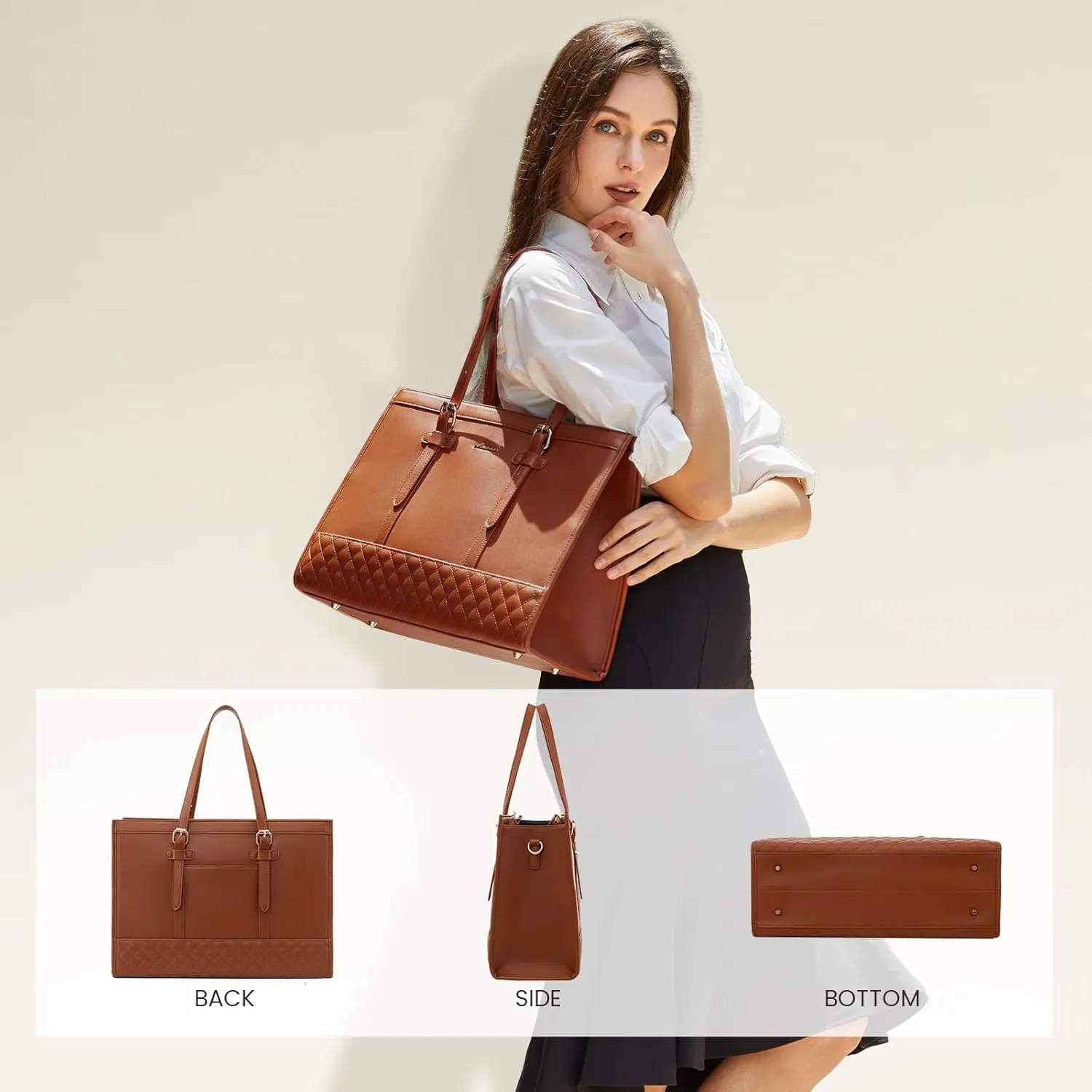 LOVEVOOK Laptop Bag for Women,15.6 inch Laptop Tote Bag Waterproof PU Leather Computer Bag Work Bags for Business Office, Large Capacity Laptop Purse Professional Work Tote Black