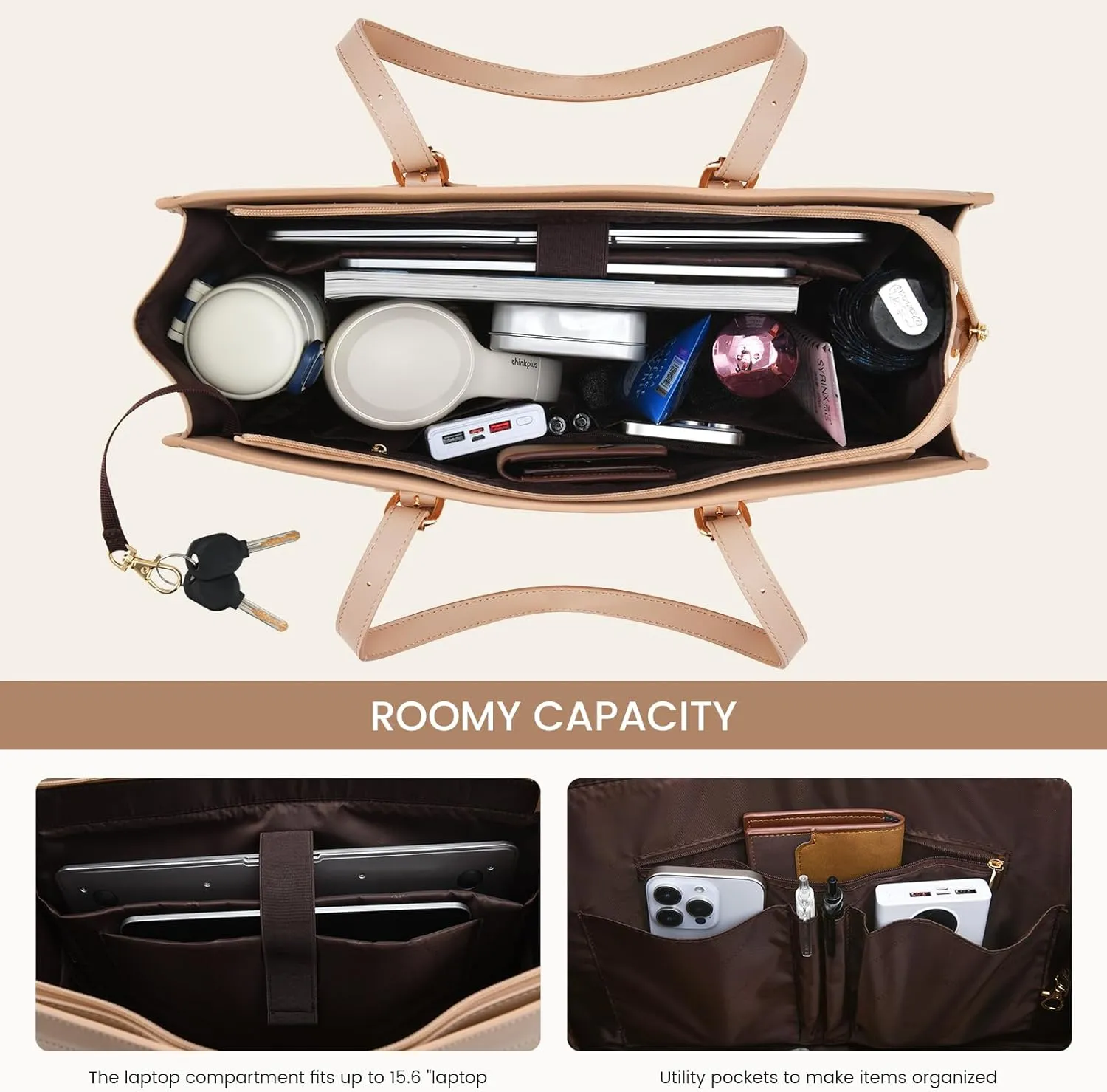 LOVEVOOK Laptop Bag for Women,15.6 inch Laptop Tote Bag Waterproof PU Leather Computer Bag Work Bags for Business Office, Large Capacity Laptop Purse Professional Work Tote Black