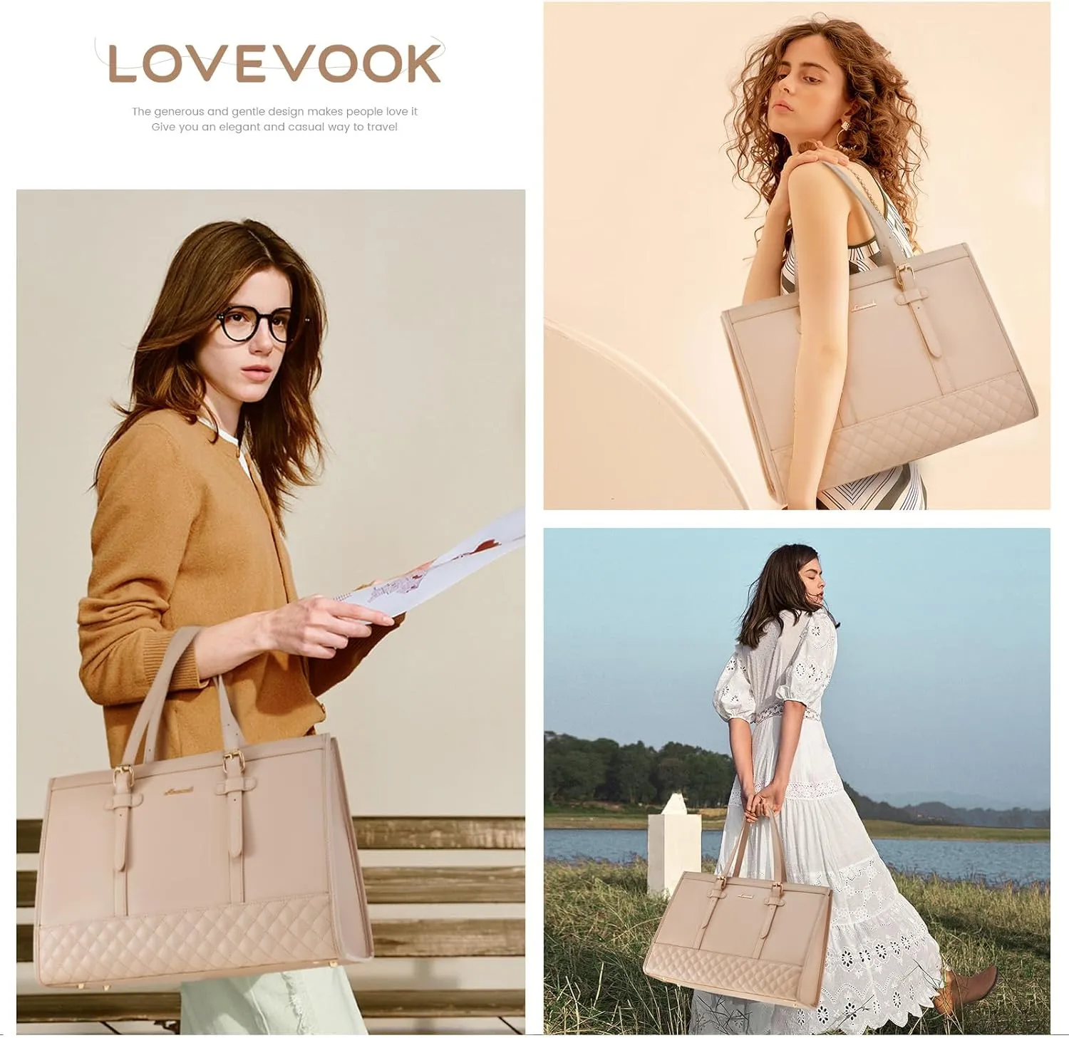 LOVEVOOK Laptop Bag for Women,15.6 inch Laptop Tote Bag Waterproof PU Leather Computer Bag Work Bags for Business Office, Large Capacity Laptop Purse Professional Work Tote Black