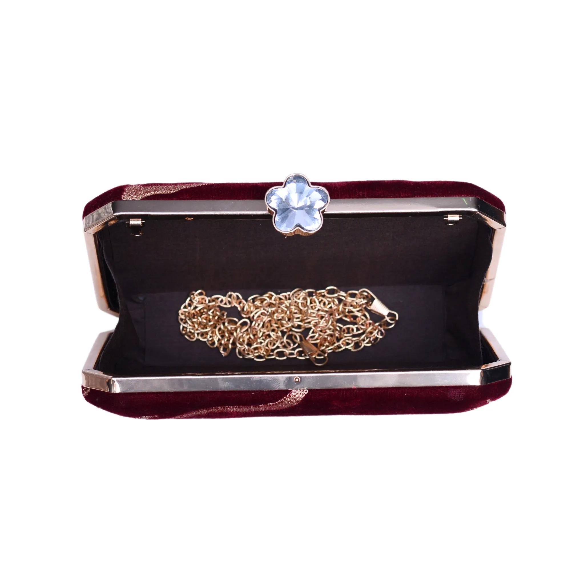 Maroon And Golden Embroidery Party Clutch