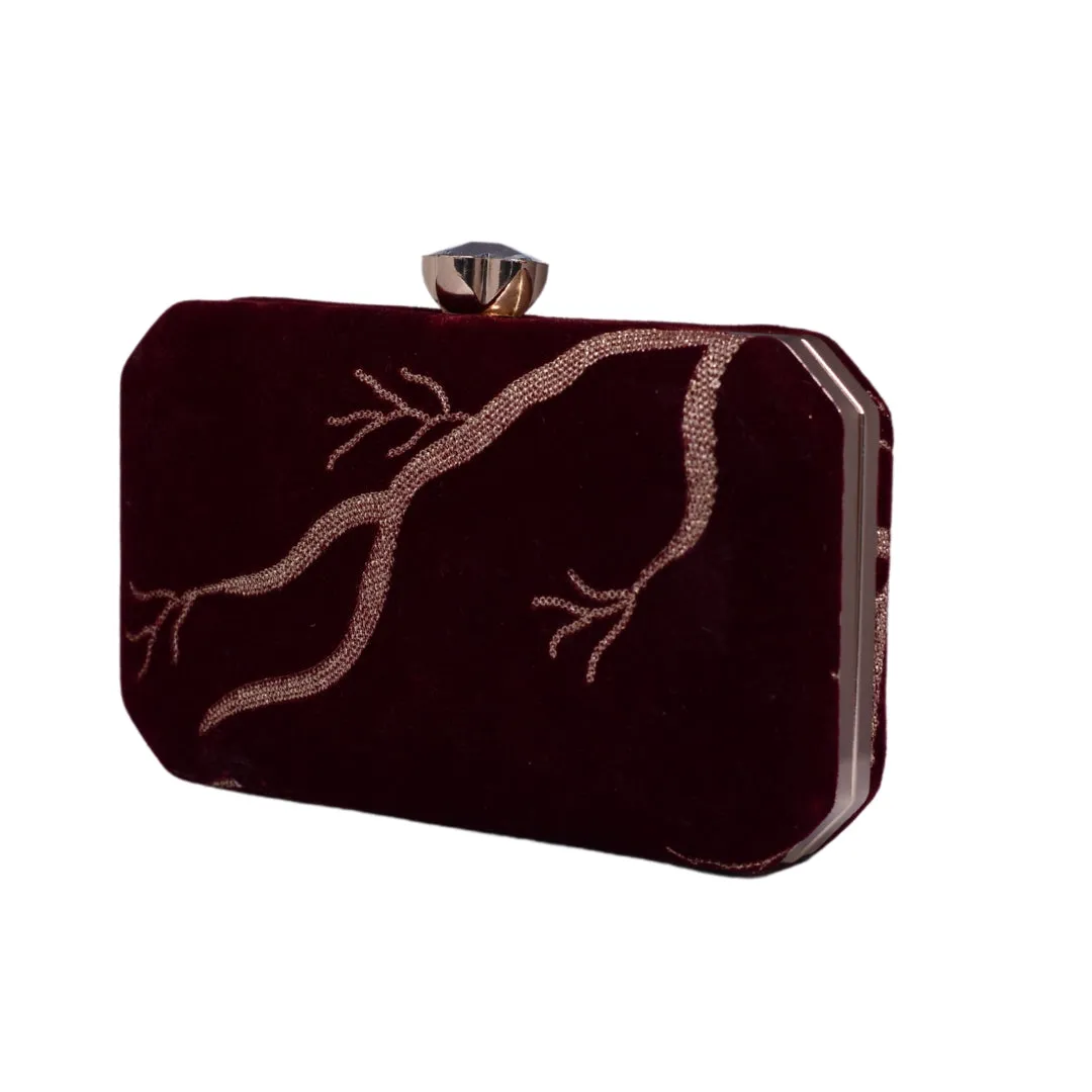 Maroon And Golden Embroidery Party Clutch