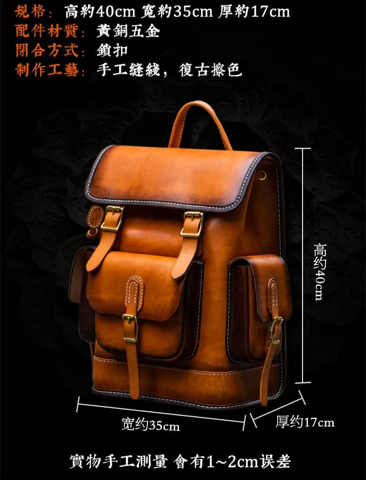 Men and Women Handmade Elaborate Works Cow Leather Backpacks