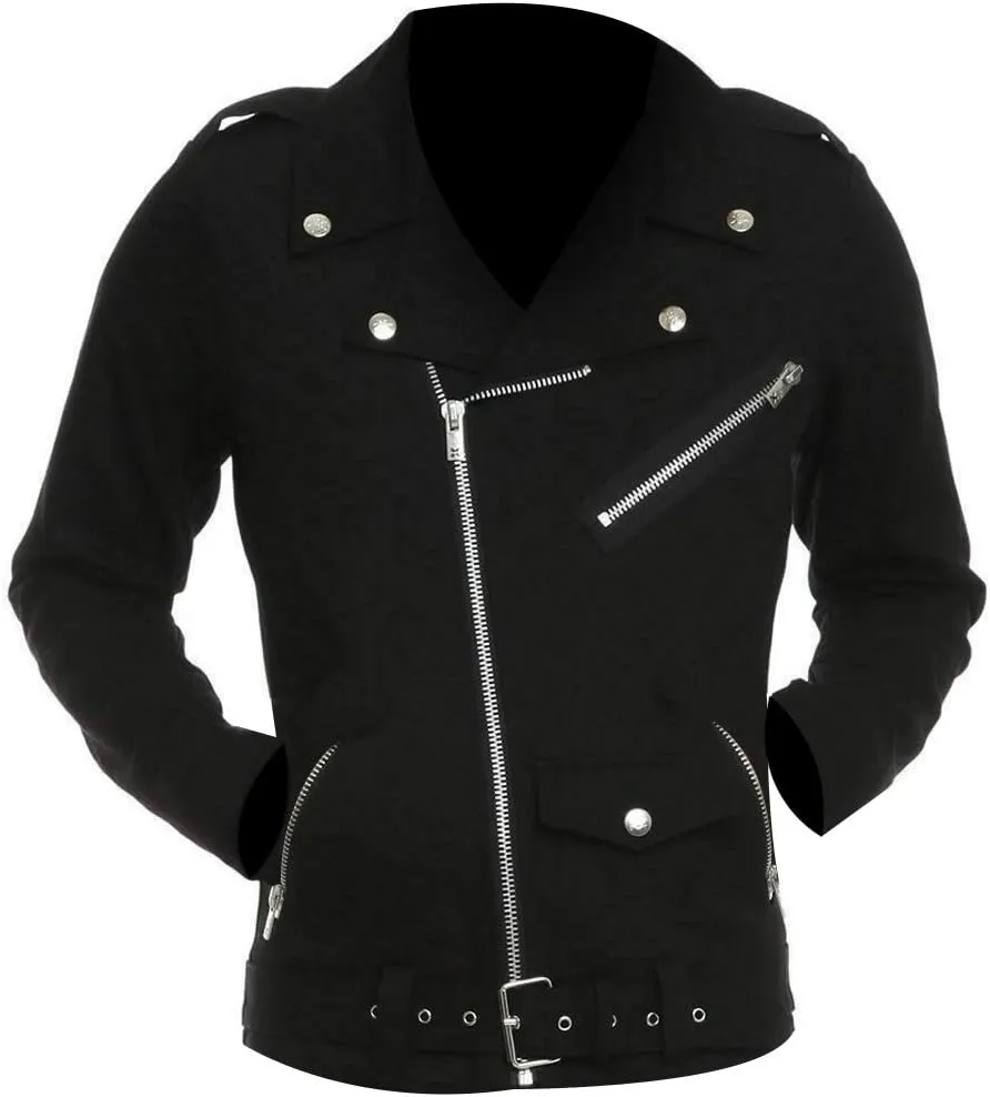 Men’s Brando Biker Belted Rock Punk Motorcycle Cotton Black Gothic Jacket