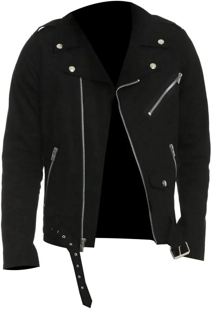Men’s Brando Biker Belted Rock Punk Motorcycle Cotton Black Gothic Jacket