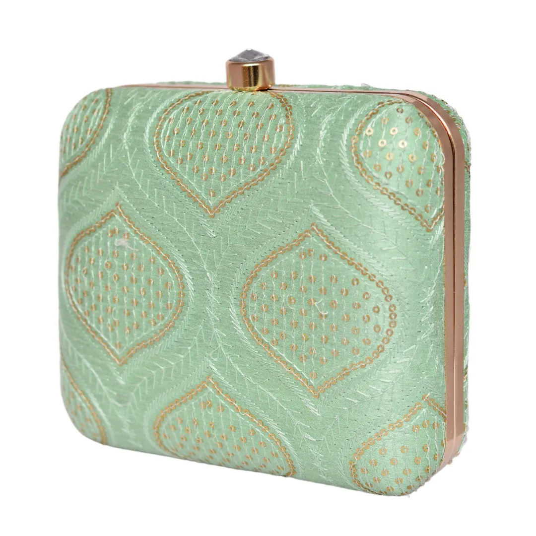 Mint green Embroidered Clutch