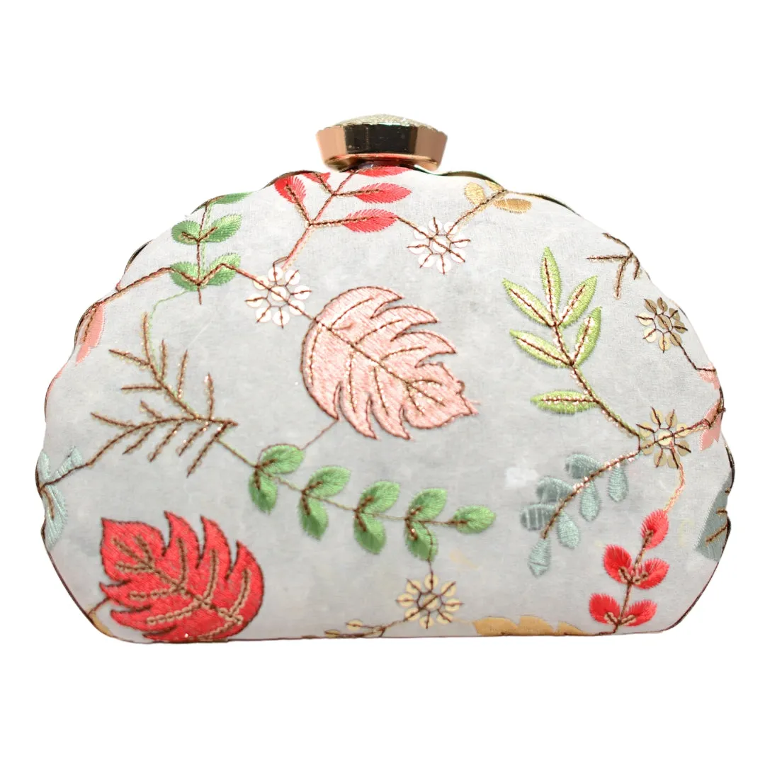 Multipattern Golden Embroidery Party Clutch