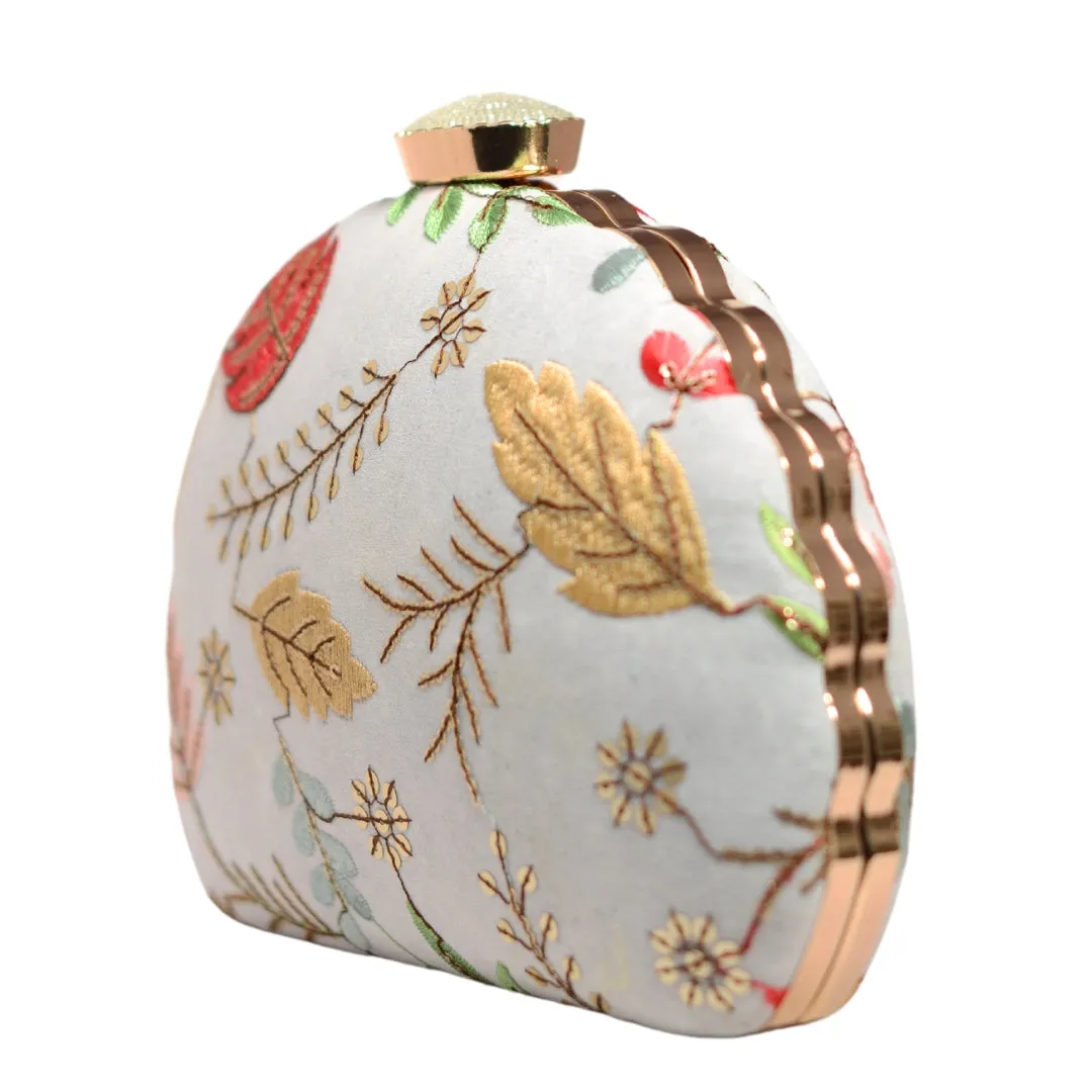 Multipattern Golden Embroidery Party Clutch