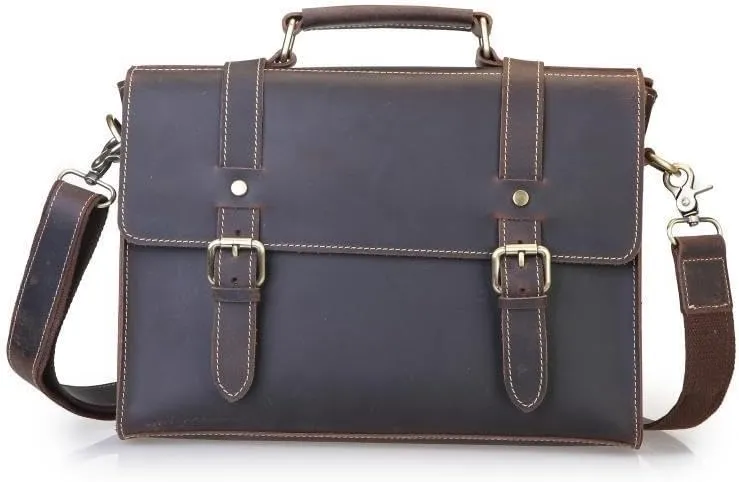 Nordic Men's Handbag Genuine Leather Top Layer Cowhide Horizontal Briefcase Messenger Shoulder Bag for Office Commute