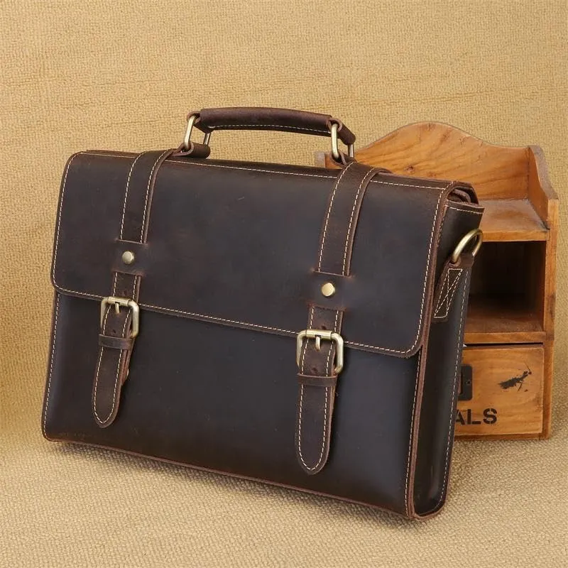 Nordic Men's Handbag Genuine Leather Top Layer Cowhide Horizontal Briefcase Messenger Shoulder Bag for Office Commute