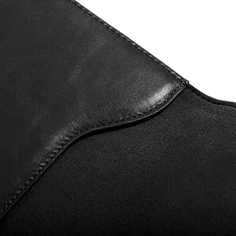OCEAN Black Leather Laptop Sleeve with Flap & Internal Cushioning – Premium Protection Case for MacBook & Laptops (13" & 16")