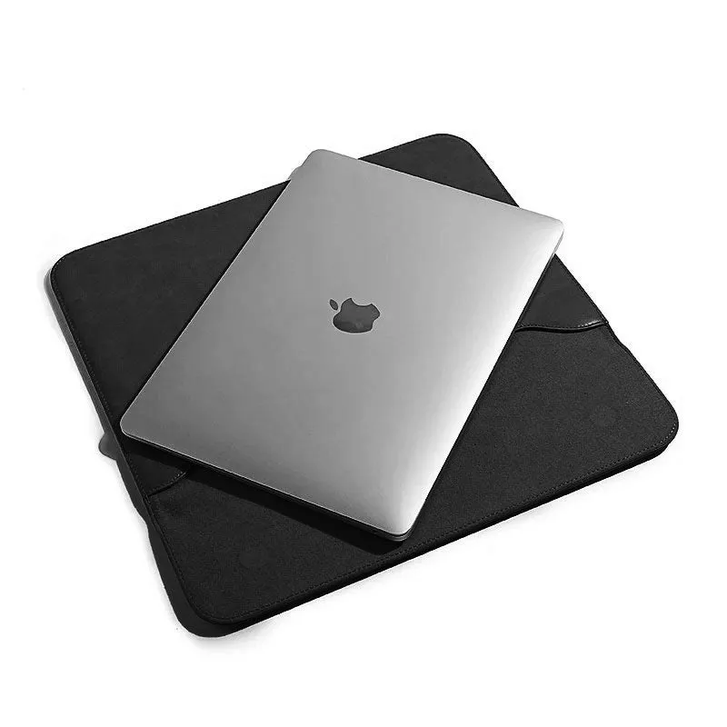 OCEAN Black Leather Laptop Sleeve with Flap & Internal Cushioning – Premium Protection Case for MacBook & Laptops (13" & 16")