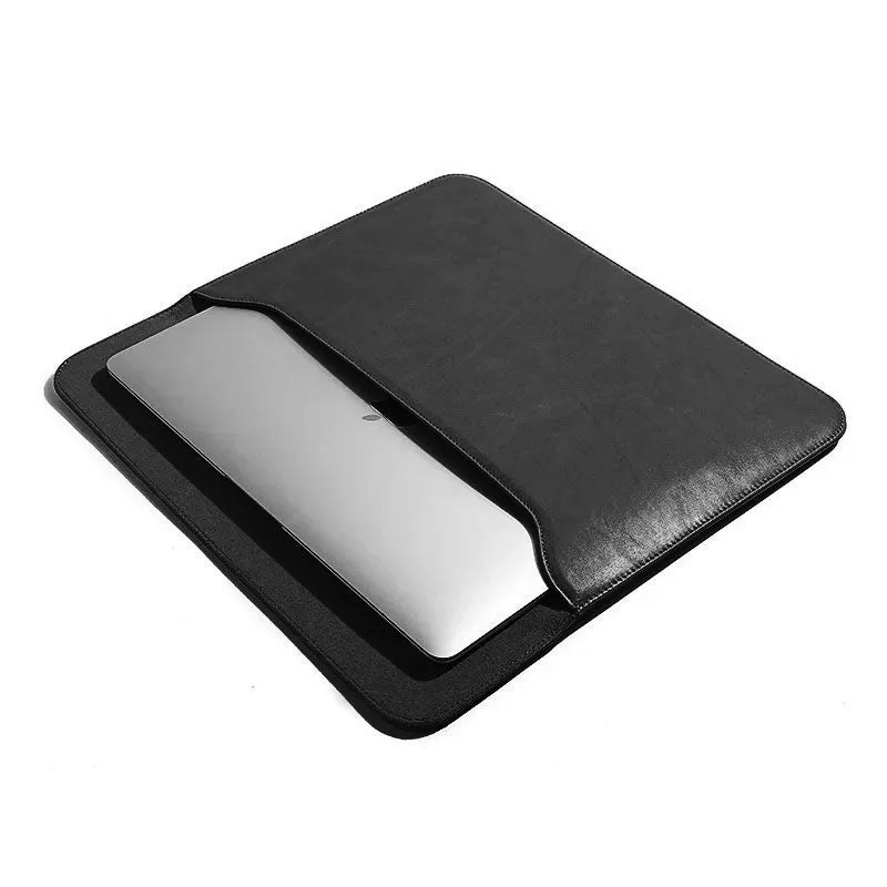 OCEAN Black Leather Laptop Sleeve with Flap & Internal Cushioning – Premium Protection Case for MacBook & Laptops (13" & 16")