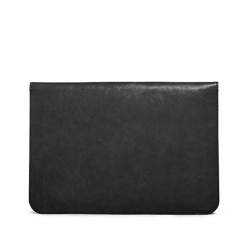 OCEAN Black Leather Laptop Sleeve with Flap & Internal Cushioning – Premium Protection Case for MacBook & Laptops (13" & 16")