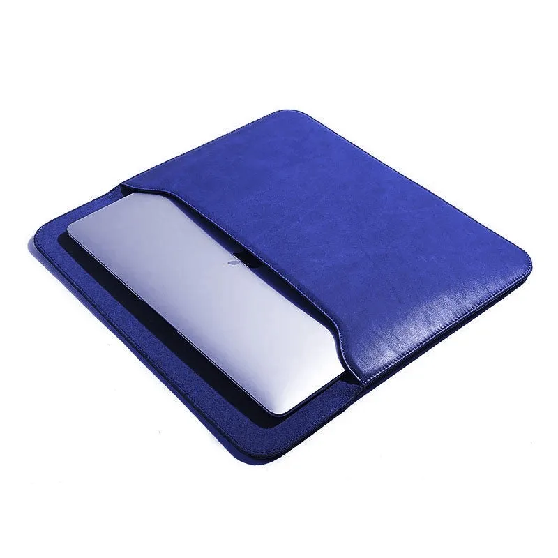 OCEAN Blue Leather Laptop Sleeve with Flap & Internal Cushioning – Premium Protection Case for MacBook & Laptops (13" & 16")