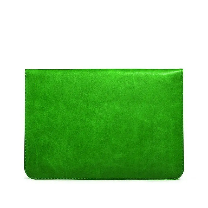 OCEAN Green Leather Laptop Sleeve with Flap & Internal Cushioning – Premium Protection Case for MacBook & Laptops (13" & 16")