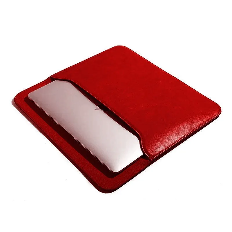 OCEAN Red Leather Laptop Sleeve with Flap & Internal Cushioning – Premium Protection Case for MacBook & Laptops (13" & 16")