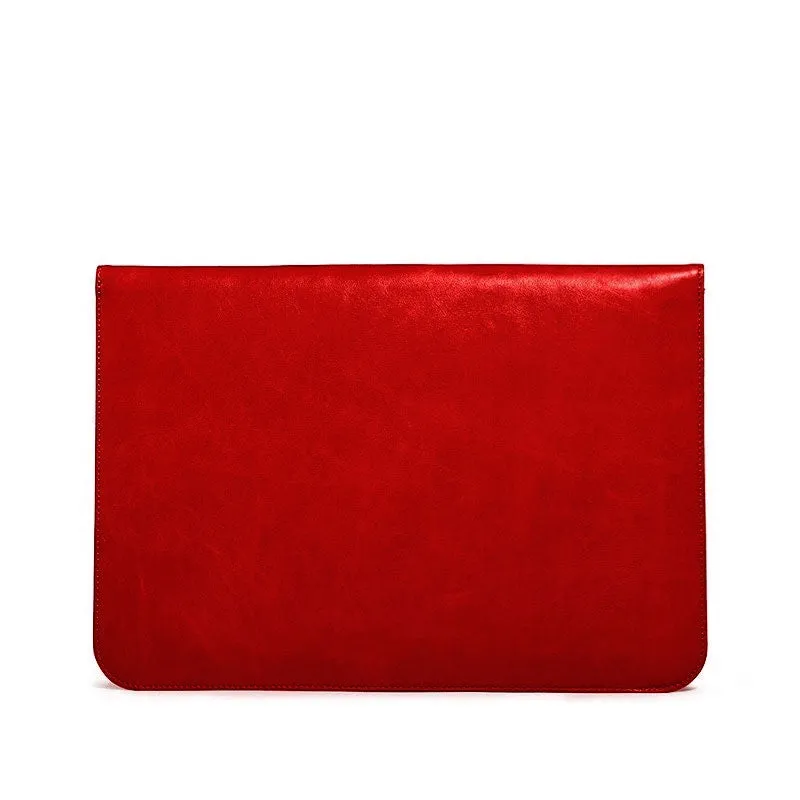 OCEAN Red Leather Laptop Sleeve with Flap & Internal Cushioning – Premium Protection Case for MacBook & Laptops (13" & 16")